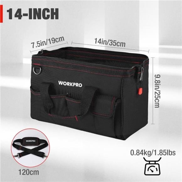 14-inch Tool Bag, Multi-pocket Tool Organizer with Adjustable Shoulder - Picture 2 of 8